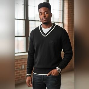 Sean John Black Sweater White Trim Men's Large Streetwear Y2K